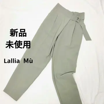 택 포함 미사용 새상품 테이퍼드 팬츠 그린 허리 리본 포함