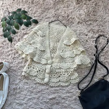 6534 아뉴세트 크로셰 니트 볼레로/베이지/가디건/티어드