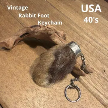USA제 빈티지 토끼 발 키체인 럭키 참 미국 브라운