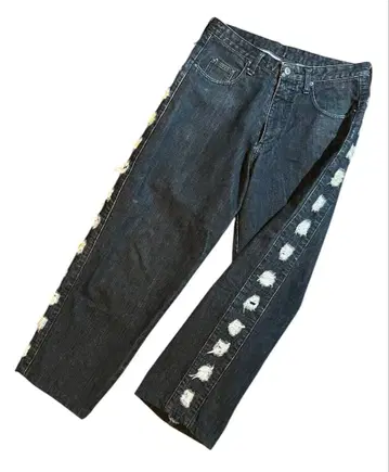 베른하르트 빌헬름 와이드 데미지 가공 청바지 사이즈 S 블랙