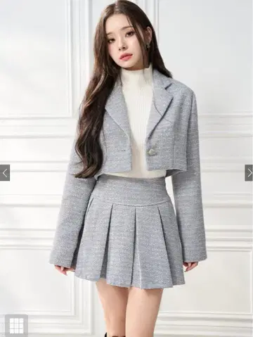 프리 라메 트위드 자켓 x 플리츠 미니 스커트 셋업