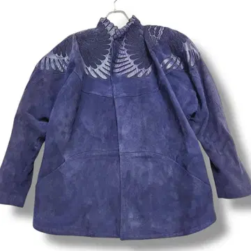 지트로와 스웨이드 자켓 여성용 XL 깃털 모티브 자수 레어 디자인