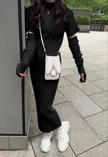 [ 미사용 새상품 택 포함 ] GRL 암워머 포함 니트 원피스