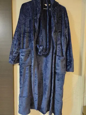 Aijia 플리스 목욕 가운 네이비 룸웨어