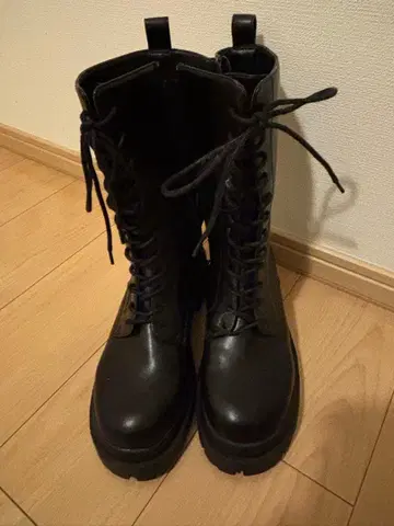 헤더 heather 통굽 레이스업 밀리터리 부츠 블랙 L