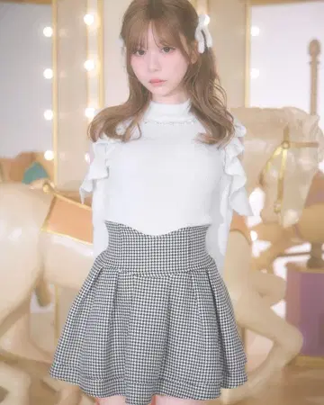 슬림 레그가 되는 스커트 하운드투스 체크 패턴 (이너 팬츠 포함)