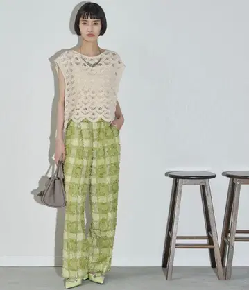 THE YOn 프린지 자카드 이지 턱 팬츠