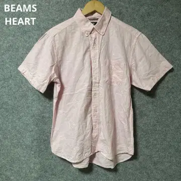 BEAMS HEART 핑크 반팔 셔츠 닻 자수
