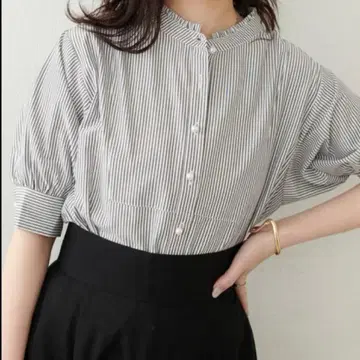 스트라이프 오부 소매 셔츠