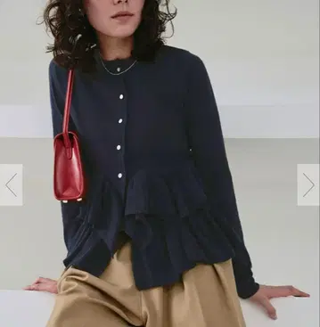 titivate 프릴 헴 니트 가디건 네이비