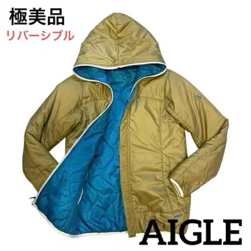 AIGLE 퀼팅 다운 후드 부착 리버서블 자수 로고 M 새상품급
