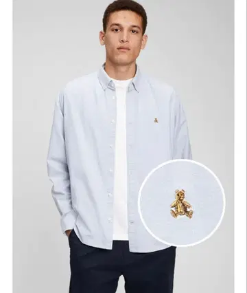 GAP 라이트 블루 빅 셔츠 곰 자수 XL