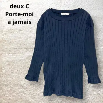 deux C 크루넥 리브 티셔츠 네이비 코튼 일본제 7부 소매