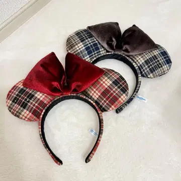 디즈니 머리띠 빨간색 파랑 체크 2세트