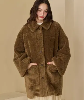 올른 루즈 2way 보아 코트 브라운