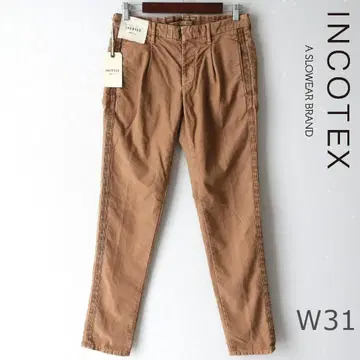 새상품 인코텍스 치노 팬츠 스트레치 사이드 라인 브라운 W31 M 사이즈