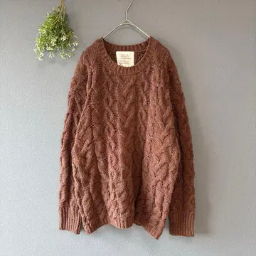 젤라피케 [F] 어른 내추럴 마쉬멜로우 터치 아란 편직 오버 사이즈 니트