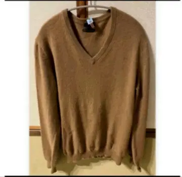 울 100% 브라운 V넥 스웨터