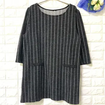 여성용 튜닉 7부 소매 스트라이프 니트 체형 커버 슬림 루즈핏