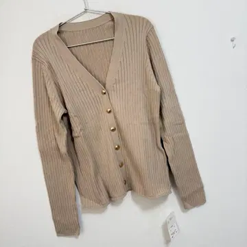 시크 스타일 면 100% 와이드 리브 V넥 니트 가디건