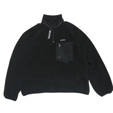 MILKFED. 하프 지퍼 플리스 블랙 M 로고 자수 안감 부착