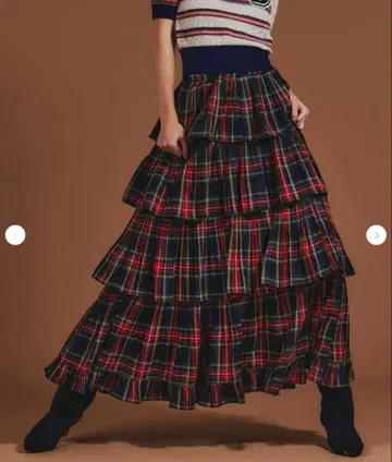 택 포함 새상품 더블 스탠다드 클로징 체크 티어드 프릴 스커트