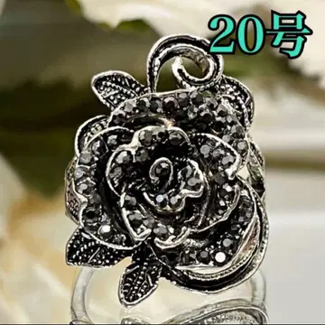 로즈 플라워 블랙 큐빅 반지 [20호] 오샤레