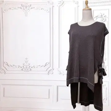 새상품 니트/베스트 울 혼방 [M~L] 브라운 무지 심플 라인