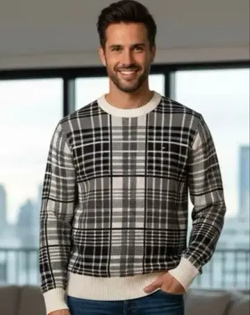 TOMMY HILFIGER 체크 무늬 니트 스웨터 M