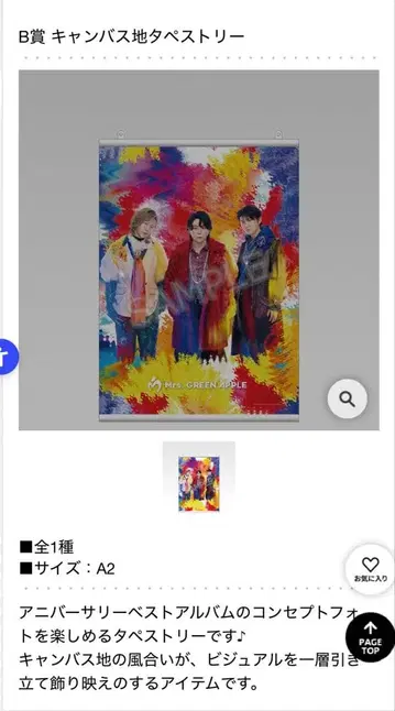 Mrs. GREEN APPLE B상 캔버스 태피스트리 A2 사이즈