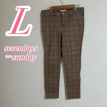세븐 데이즈 선데이 L 체크 팬츠 브라운 네이비 면 폴리