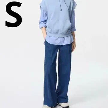 새상품 유니클로 와이드 트라우저진 S 블루 와이드 팬츠