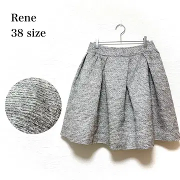 르네 트위드풍 플레어 스커트 38 그레이 무릎 기장 턱 일본제 고급