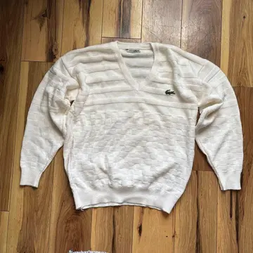 Lacoste V넥 니트 스웨터 화이트