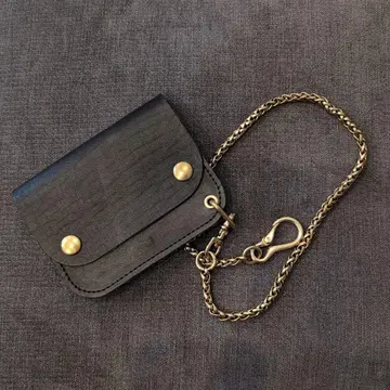 블랙 가죽 이단 접이식 지갑 체인 포함