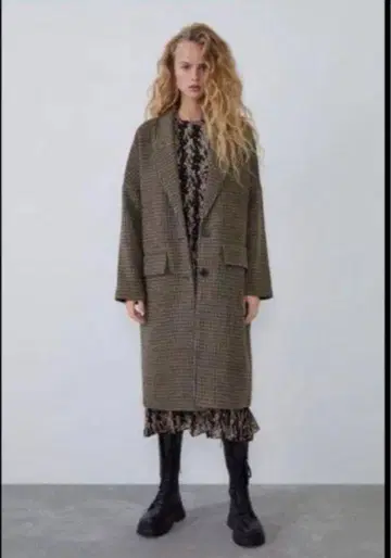 ZARA 체크 체스터 코트 롱 코트