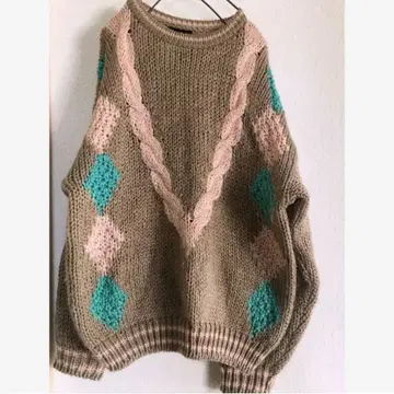 90s 유로 빈티지 디자인 니트 케이블 짜임 아가일 패턴