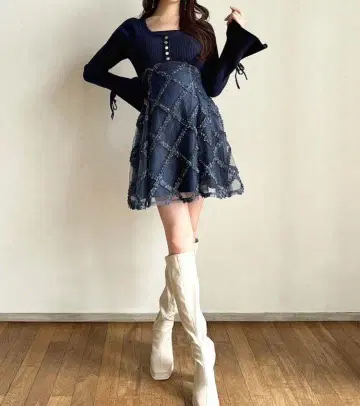 도킹 니트 플레어 원피스