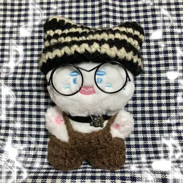 토끼 니트 모자 & 오버롤 안경 누이 의류 10cm 인형 온유