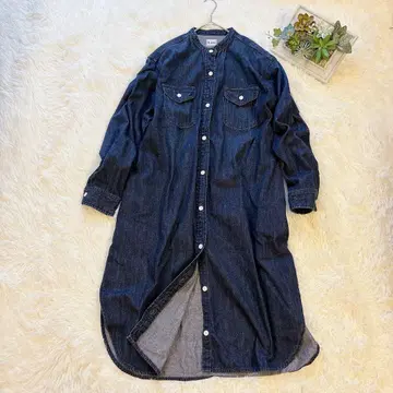 [ 새상품급 ] Lee 다크 데님 밴드 카라 롱 셔츠 원피스 L