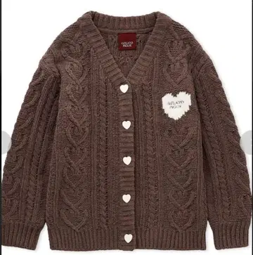 젤라피케 하트 아란 브라운 니트 가디건 하트 버튼