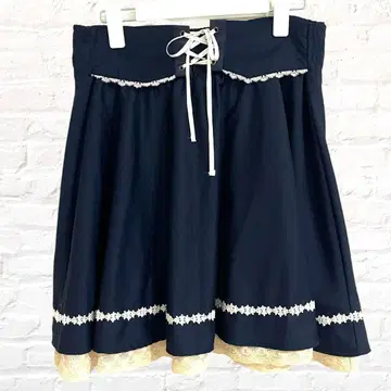 a.r.w 플레어 스커트 무릎 기장 레이스 코르셋 벨트 네이비 걸리시