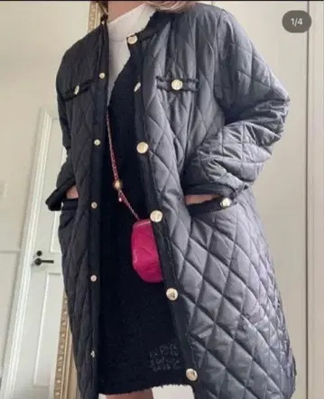 Myu 라이트 충전솜 퀼팅 코트 블랙 골드 버튼 경량