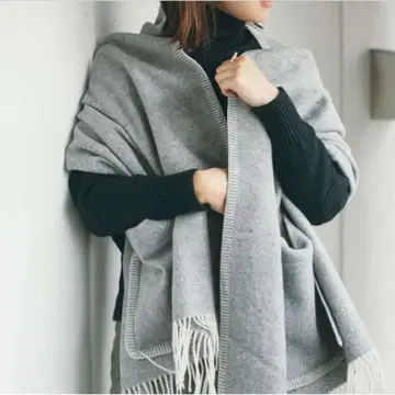 maillot 마이요 포켓 부착 울 숄 담요 그레이