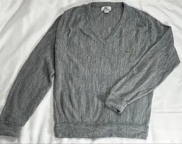 라코스테 V넥 니트 스웨터 그레이 악어 로고 USA M