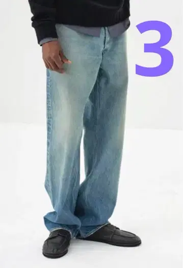 AURALEE FADED HEAVY DENIM WIDE PANTS