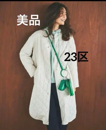 [ 새상품급 ] 23구 노카라 다이아 퀼팅 롱 코트 화이트 38 M