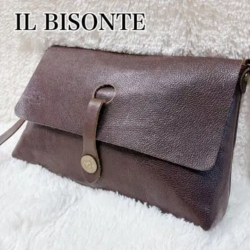 IL BISONTE 로고 메달 가죽 숄더백 브라운 주름 가죽