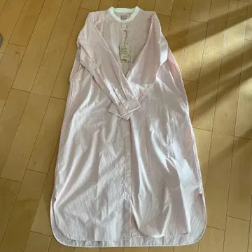 무인양품 스트라이프 셔츠 원피스 L 사이즈 스탠드 카라 롱 원피스