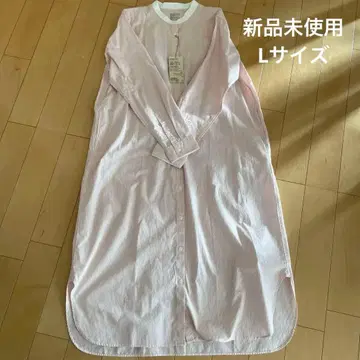 무인양품 스트라이프 셔츠 원피스 L 사이즈 스탠드 카라 롱 원피스